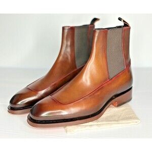 Santoni Men’s Chelsea Boots Brown Leather Handmade Italy US 7 Luxury Dress Boot